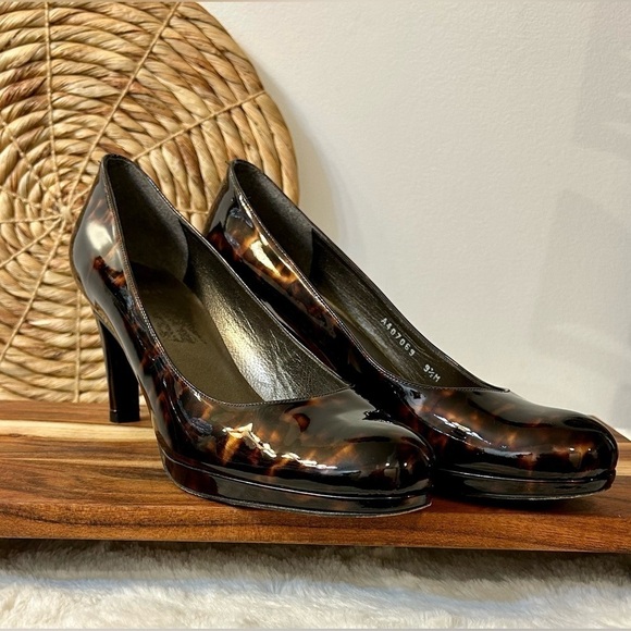 Stuart Weitzman Tortoise Shell Platswoon Patent Leather Platform Heels Size 9.5 - Picture 2 of 15